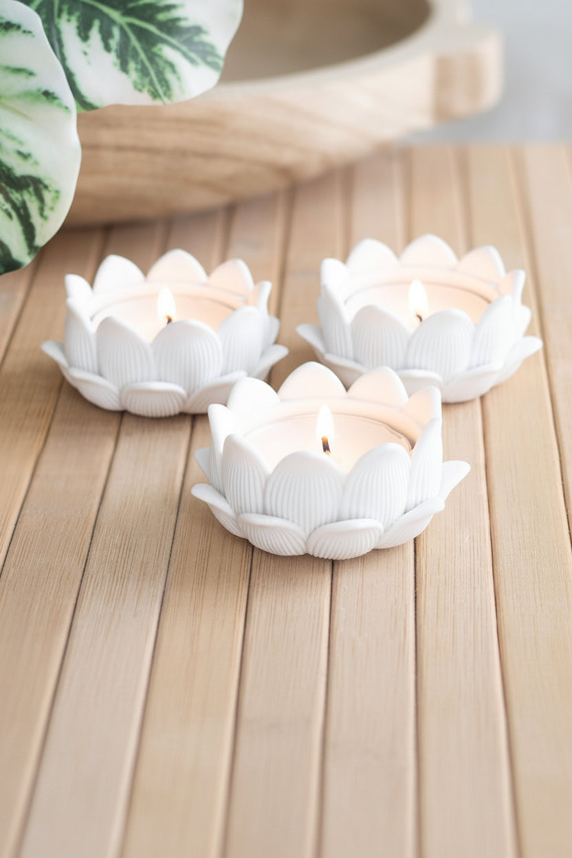 Portavelas Flor de Loto (Set de 3)
