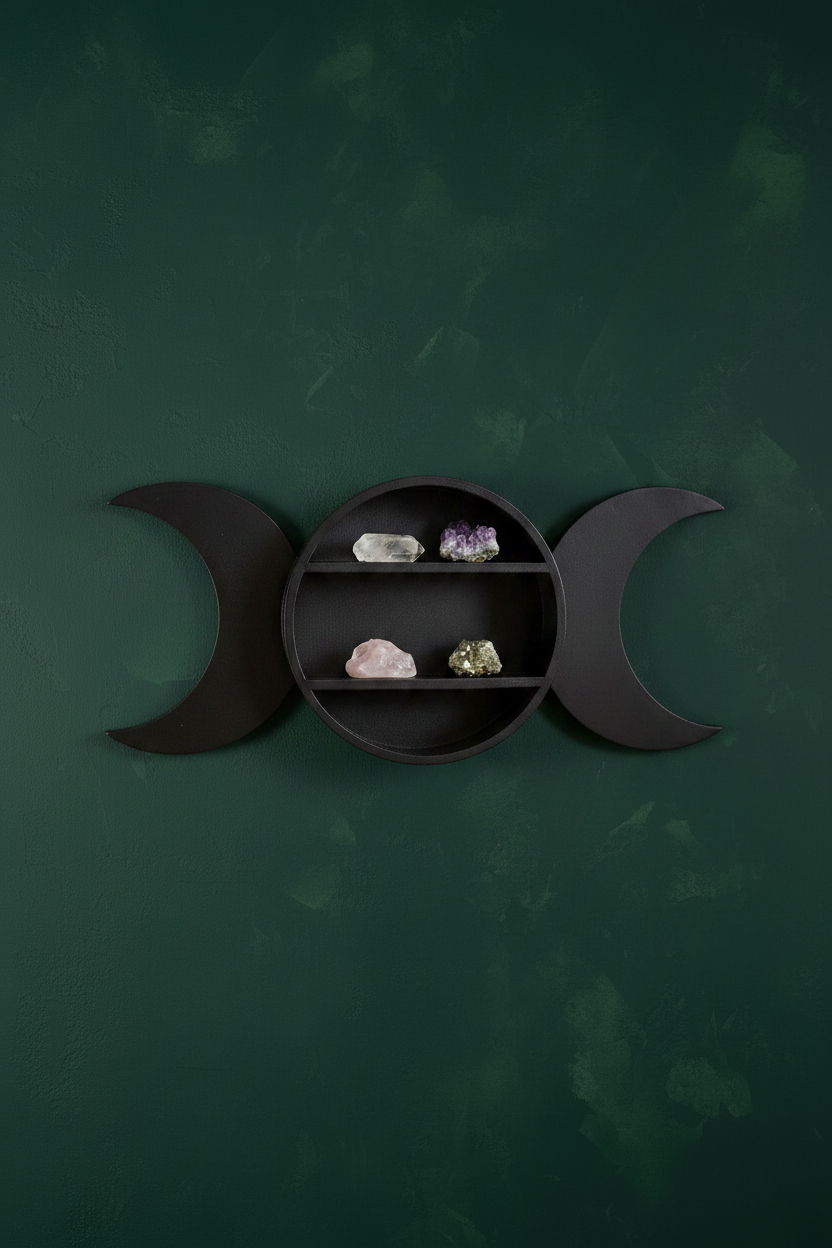 Estantería Triple Luna - fondo verde oscuro
