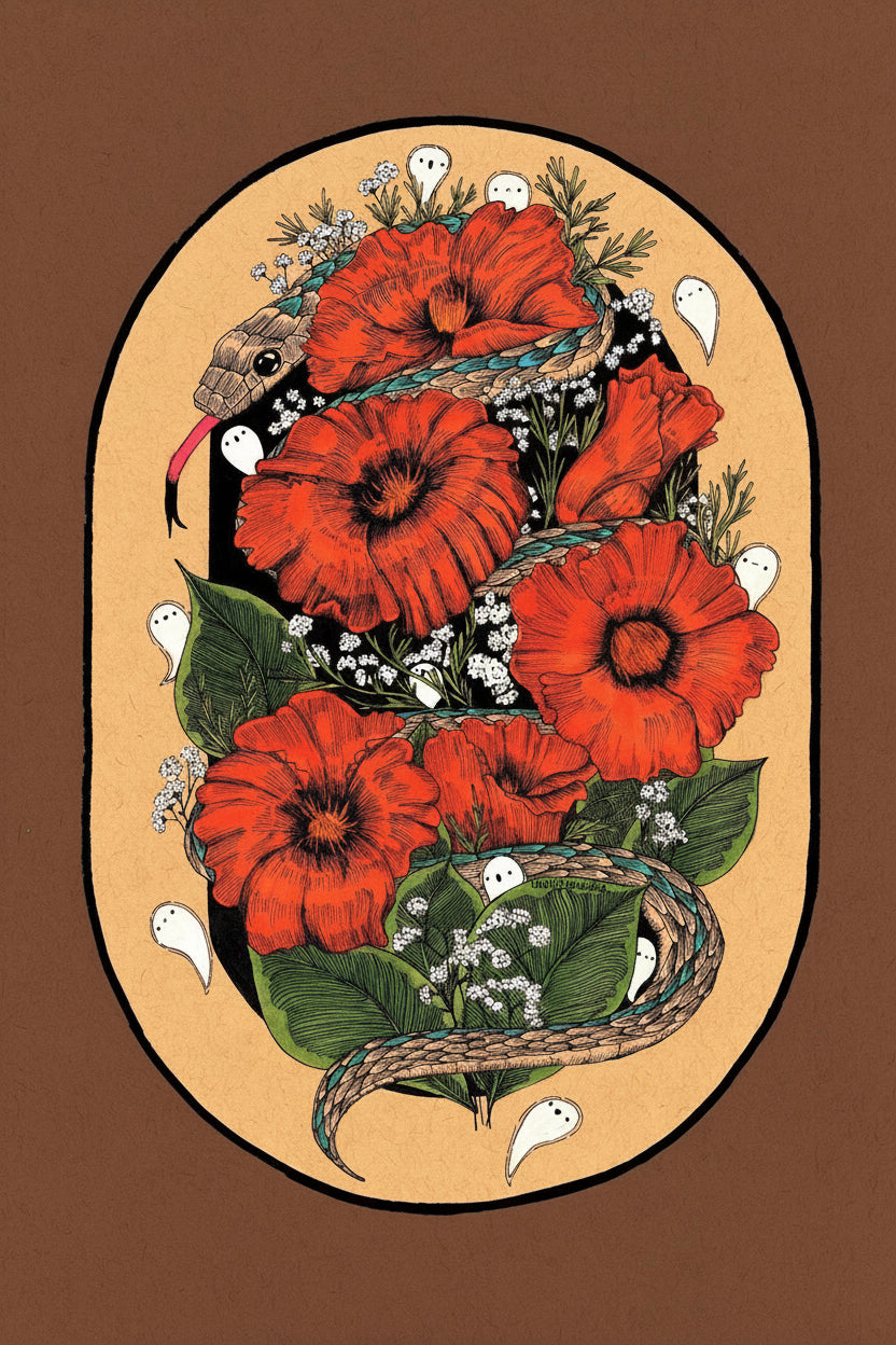Ilustración Botánica Amapolas Embrujadas